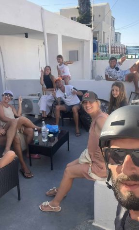 Two families with ten people renting ATVs in Santorini